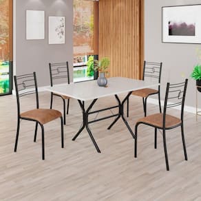 Conjunto Sala de Jantar Mesa Retangular 120x75cm Tampo Madeira Mdp Off White 4 Cadeiras Paraty C. Marrom / Preto Fosco