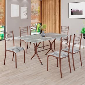 Conjunto Sala de Jantar Mesa Retangular 140x75cm Tampo Granito Topázio 6 Cadeiras Paraty Paraopeba / Marrom