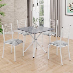 Conjunto Sala de Jantar Mesa Quadrada 70x70cm Tampo Granito Ocre 4 Cadeiras Paraty Paraopeba / Branco