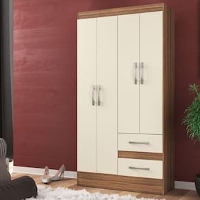 Guarda-roupa Solteiro 4 Portas 2 Gavetas Conde Castanho/OffWhite