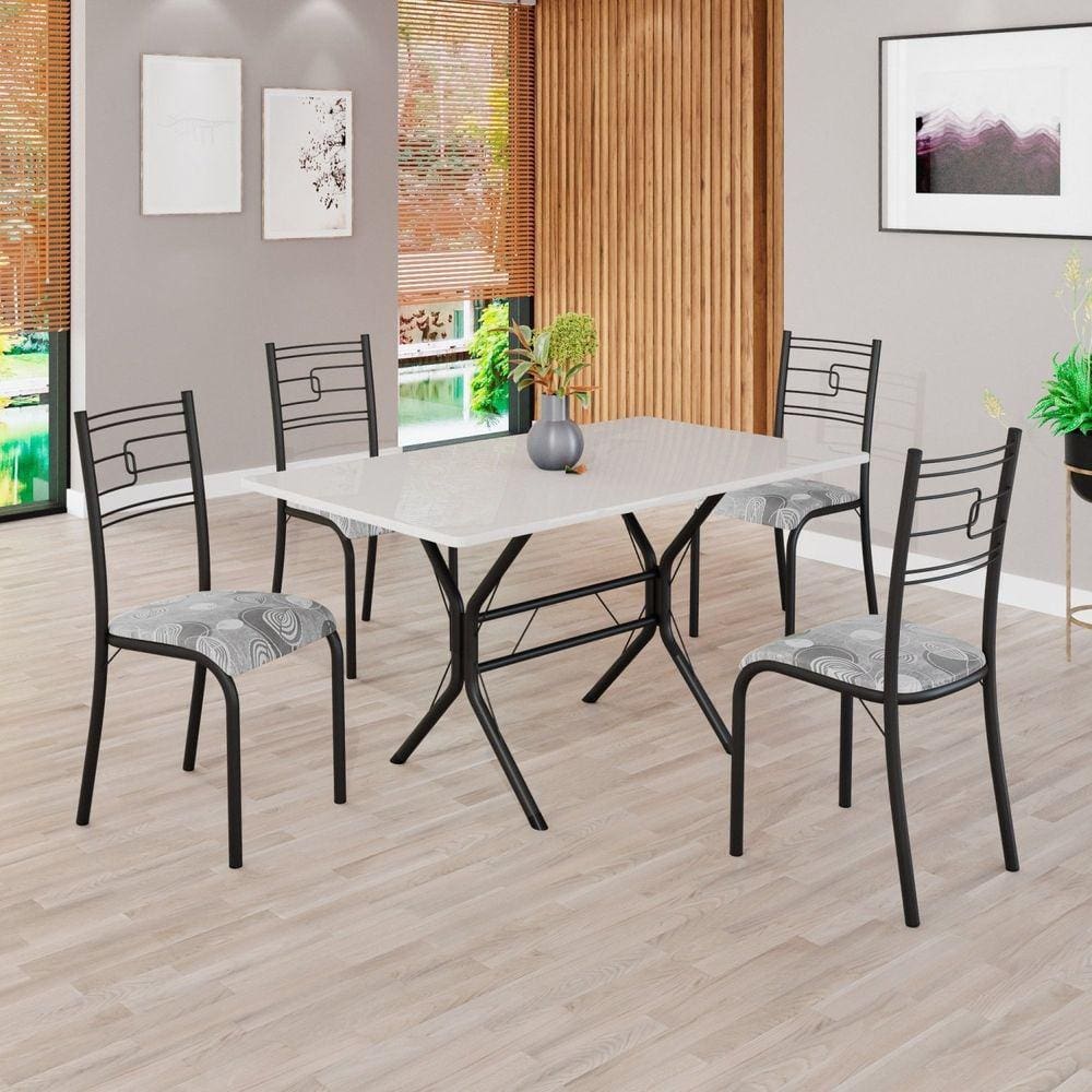 Conjunto Sala de Jantar Mesa Retangular 120x75cm Tampo Madeira Mdp Off White 4 Cadeiras Paraty Paraopeba/ Preto Fosco