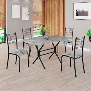 Conjunto Sala de Jantar Mesa Retangular 120x75cm Tampo Granito Topázio 4 Cadeiras Paraty Paraopeba/ Preto Fosco
