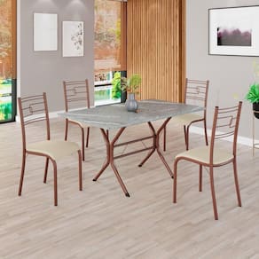 Conjunto Sala de Jantar Mesa Retangular 120x75cm Tampo Granito Topázio 4 Cadeiras Paraty Creme / Marrom