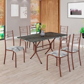 Conjunto Sala de Jantar Mesa Retangular 140x75cm Tampo Madeira Mdp Ardósia Indiana 6 Cadeiras Paraty Paraopeba / Marrom