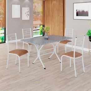 Conjunto Sala de Jantar Mesa Retangular 120x75cm Tampo Granito Ocre 4 Cadeiras Paraty C. Marrom / Branco