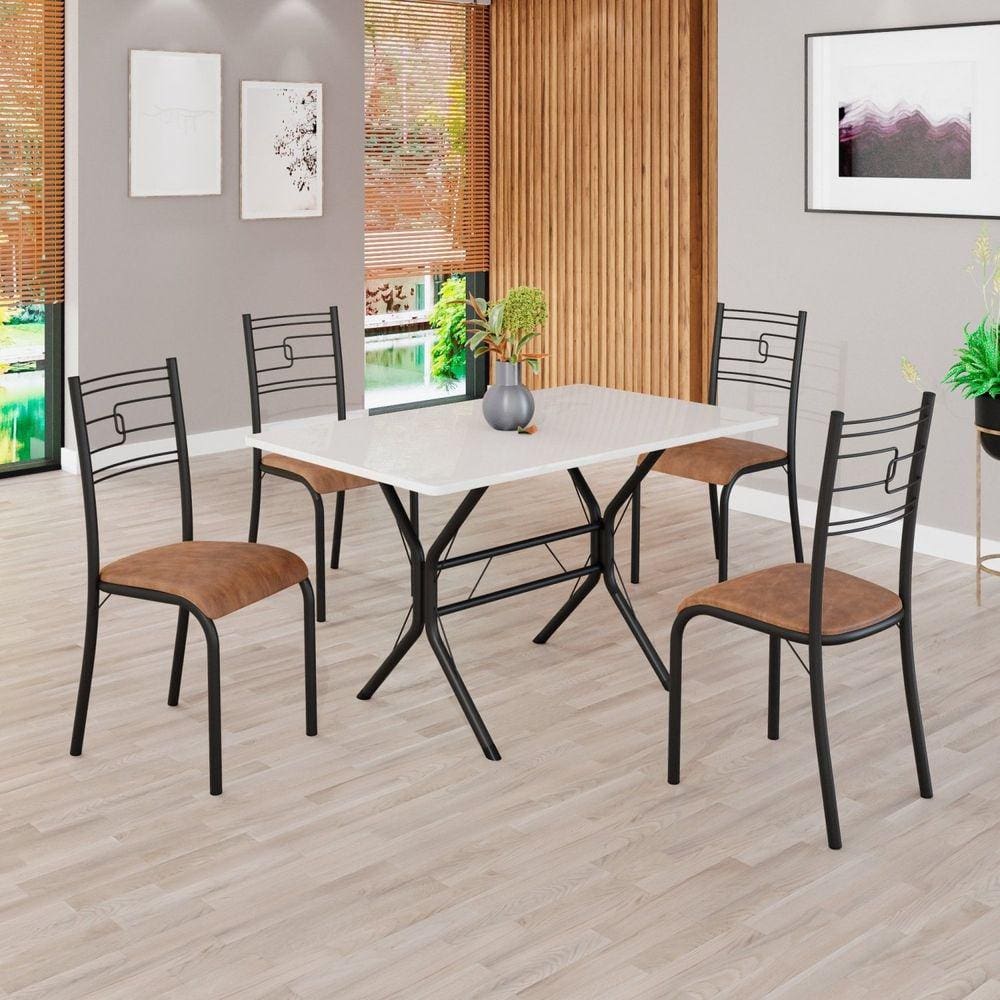 Conjunto Sala de Jantar Mesa Retangular 100x60cm Tampo Madeira Mdp 4 Cadeiras Paraty C. Marrom / Preto Fosco