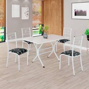 Conjunto Sala de Jantar Mesa Retangular 100x60cm Tampo Madeira Mdp 4 Cadeiras Paraty Preto Floral / Branco