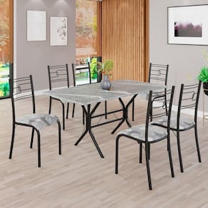 Conjunto Sala de Jantar Mesa Retangular 140x75cm Tampo Granito Topázio 6 Cadeiras Paraty Paraopeba/ Preto Fosco