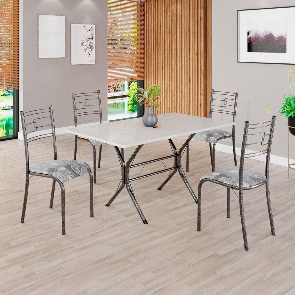 Conjunto Sala de Jantar Mesa Retangular 120x75cm Tampo Madeira Mdp Off White 4 Cadeiras Paraty Paraopeba / Mart Prata