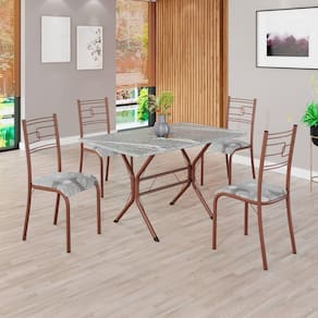 Conjunto Sala de Jantar Mesa Retangular 100x60cm Tampo Granito Topázio 4 Cadeiras Paraty Paraopeba / Marrom
