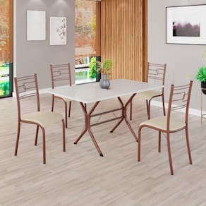 Conjunto Sala de Jantar Mesa Retangular 120x75cm Tampo Madeira Mdp Off White 4 Cadeiras Paraty Creme / Marrom