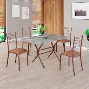 Conjunto Sala de Jantar Mesa Retangular 120x75cm Tampo Granito Topázio 4 Cadeiras Paraty Marrom
