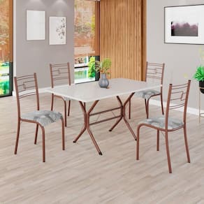 Conjunto Sala de Jantar Mesa Retangular 120x75cm Tampo Madeira Mdp Off White 4 Cadeiras Paraty Paraopeba / Marrom