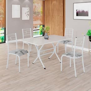 Conjunto Sala de Jantar Mesa Retangular 120x75cm Tampo Madeira Mdp Off White 4 Cadeiras Paraty Paraopeba / Branco