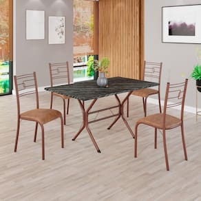 Conjunto Sala de Jantar Mesa Retangular 120x75cm Tampo Madeira Mdp Ardósia Indiana 4 Cadeiras Paraty C. Marrom / Marrom