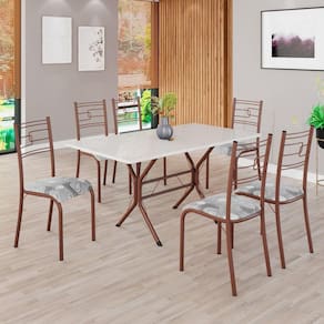 Conjunto Sala de Jantar Mesa Retangular 140x75cm Tampo Madeira Mdp Off White 6 Cadeiras Paraty Paraopeba / Marrom
