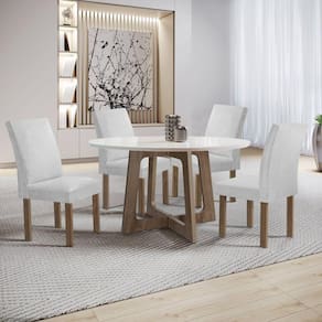 Conjunto Mesa Arizona 120cm com 4 Cadeiras Canela Tampo Redondo Plus com Vidro Chocolate/Off White/Gelo