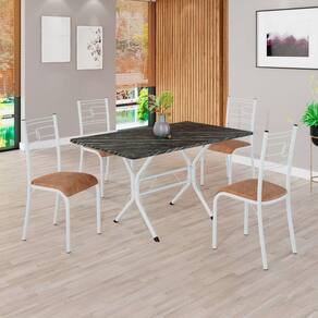 Conjunto Sala de Jantar Mesa Retangular 120x75cm Tampo Madeira Mdp Ardósia Indiana 4 Cadeiras Paraty C. Marrom / Branco