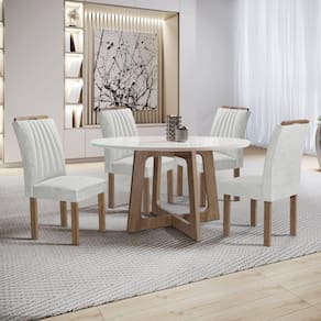 Conjunto Mesa Arizona 120cm com 4 Cadeiras Arizona Tampo Redondo Plus com Vidro Chocolate/Off White/Gelo