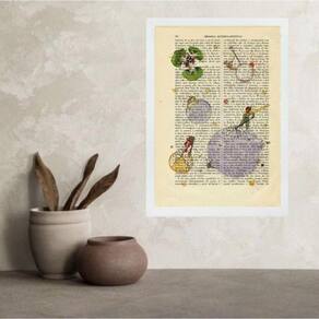 Quadro Vintage Pequeno Príncipe - Planetas 33X24Cm - Vidro