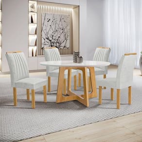 Conjunto Mesa Arizona 120cm com 4 Cadeiras Arizona Tampo Redondo Plus com Vidro Cinamomo/Off White/Gelo