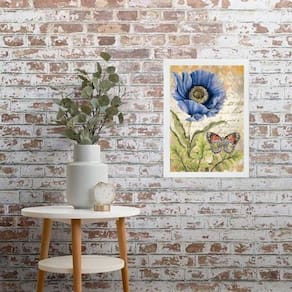 Quadro Aquarela Borboleta E Flor 45X34Cm - Com Vidro
