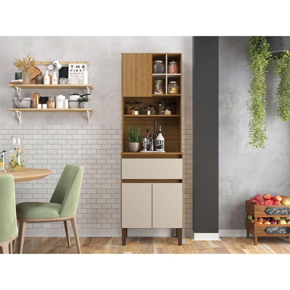 Armário Kit Cozinha com 3 Portas, 1 Gaveta Ac4311 Naturalle/Cristalo