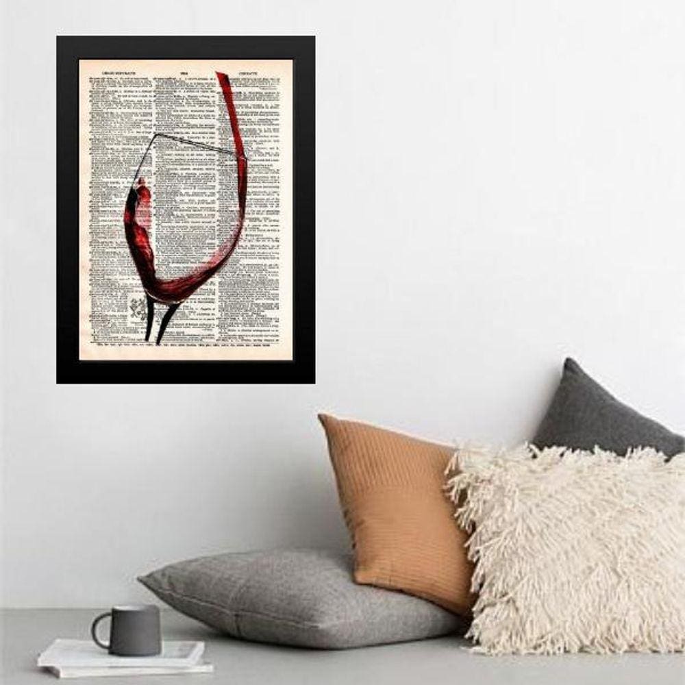 Quadro Vintage Vinho - Taça 33X24Cm - Com Vidro