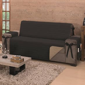 Protetor De Sofá Dupla Face Premium 3 Lugares - Preto-cáqui