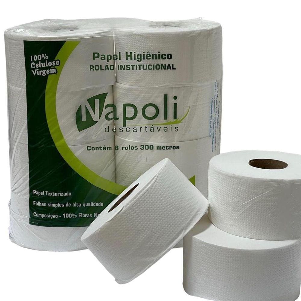Papel Higiênico 100% Celulose Virgem Rolão 300 Metros C/8