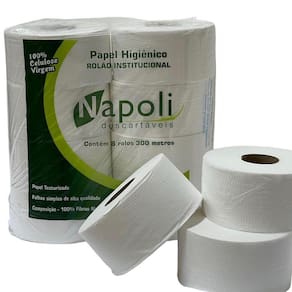Papel Higiênico 100% Celulose Virgem Rolão 300 Metros C/8