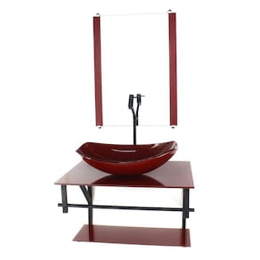 Gabinete De Vidro Para Banheiro 60cm Cuba Oval Vermelho