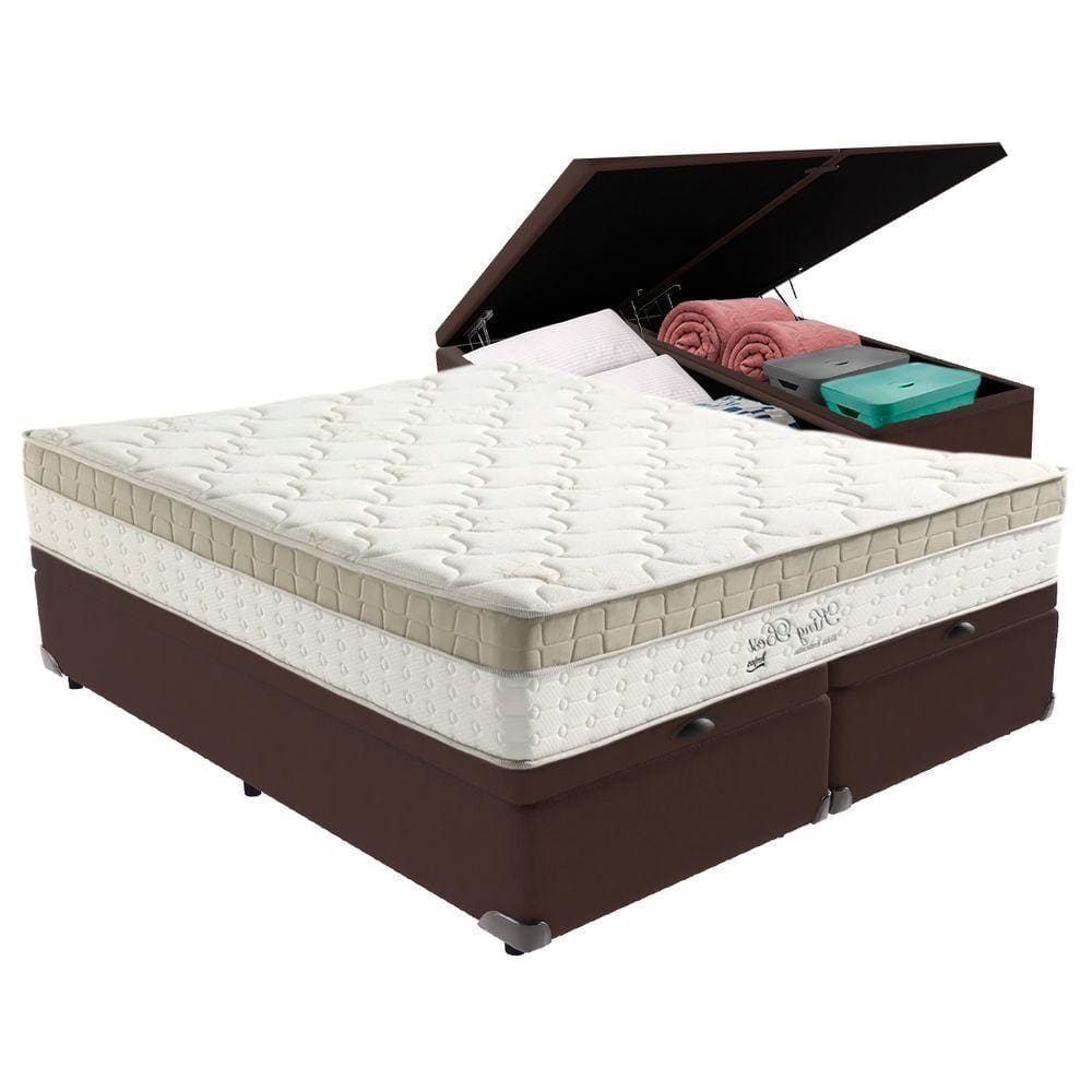 Cama Box Com Baú Bege E Colchão Queen King Best Anjos Cor:marrom