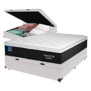 Cama Box Casal Baú Branco Colchão Magnum Plumatex Pillowtop