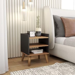 Mesa De Cabeceira Retrô Pés Palito De Madeira Mesinha Lateral Preto + Freió