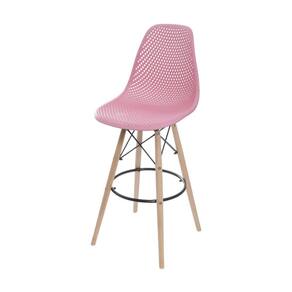 Banqueta Eames DSW Colmeia em Polipropileno Rosa Base Madeira
