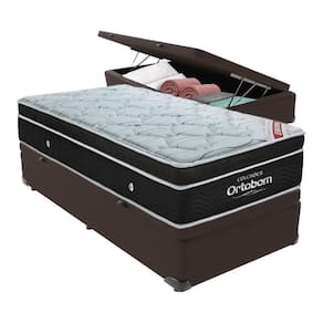 Cama+ Box Com Bau Ortobom Colchão Solteiro Com Molas Ensacadas Cor:marrom