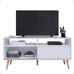 Rack Bancada Home Samba Estante Tv 55 Polegadas Nicho Organizador Porta Correr Sala Quarto Pequeno Retrô - Branco - RPM