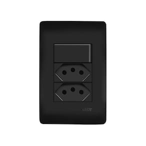 Interruptor Simples E Tomada Dupla 2p+t 20a Fame Habitat Black Com Placa 4x2 Preto