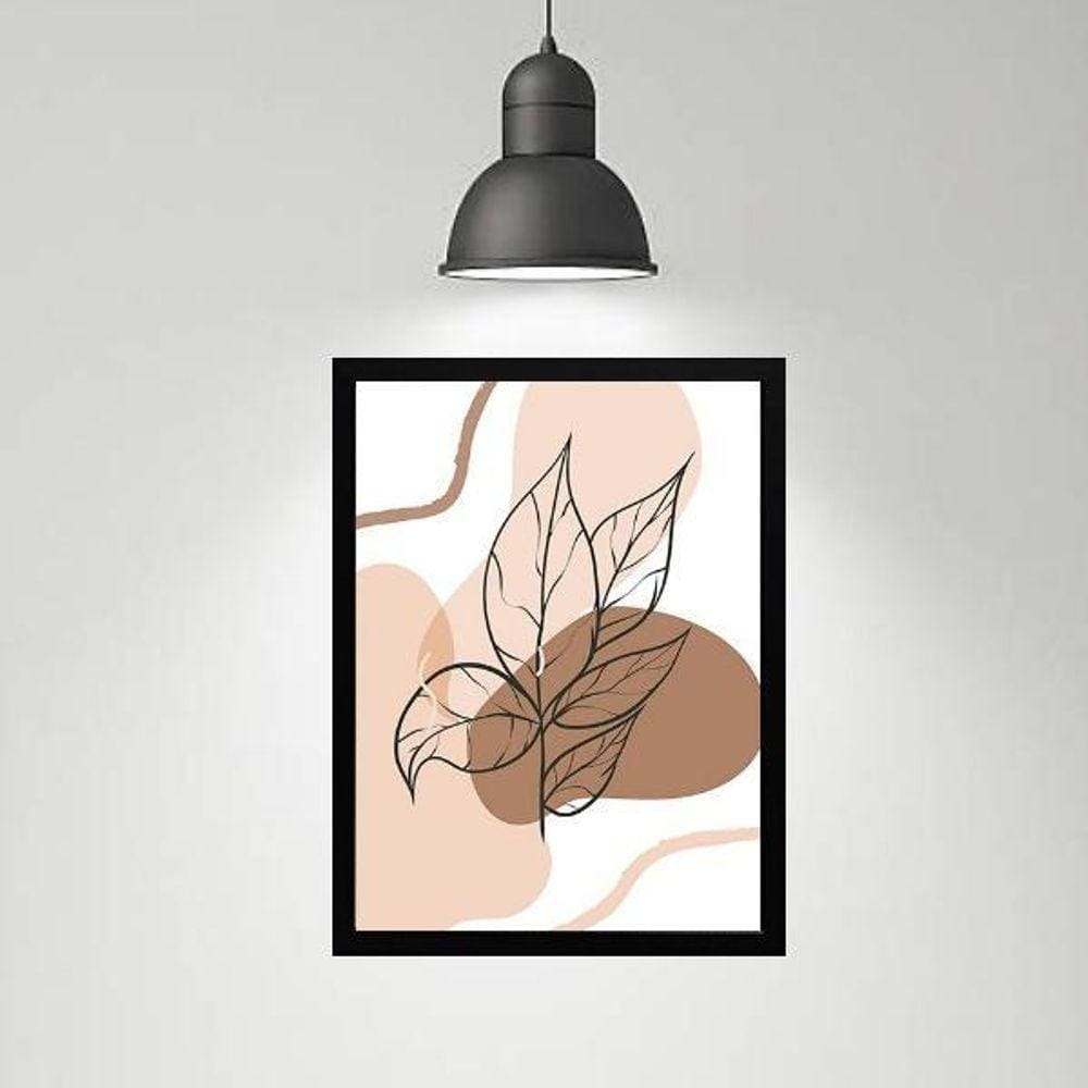 Quadro Abstrato Orgânico Folha Rosê Marrom 24X18Cm - Com Vidro