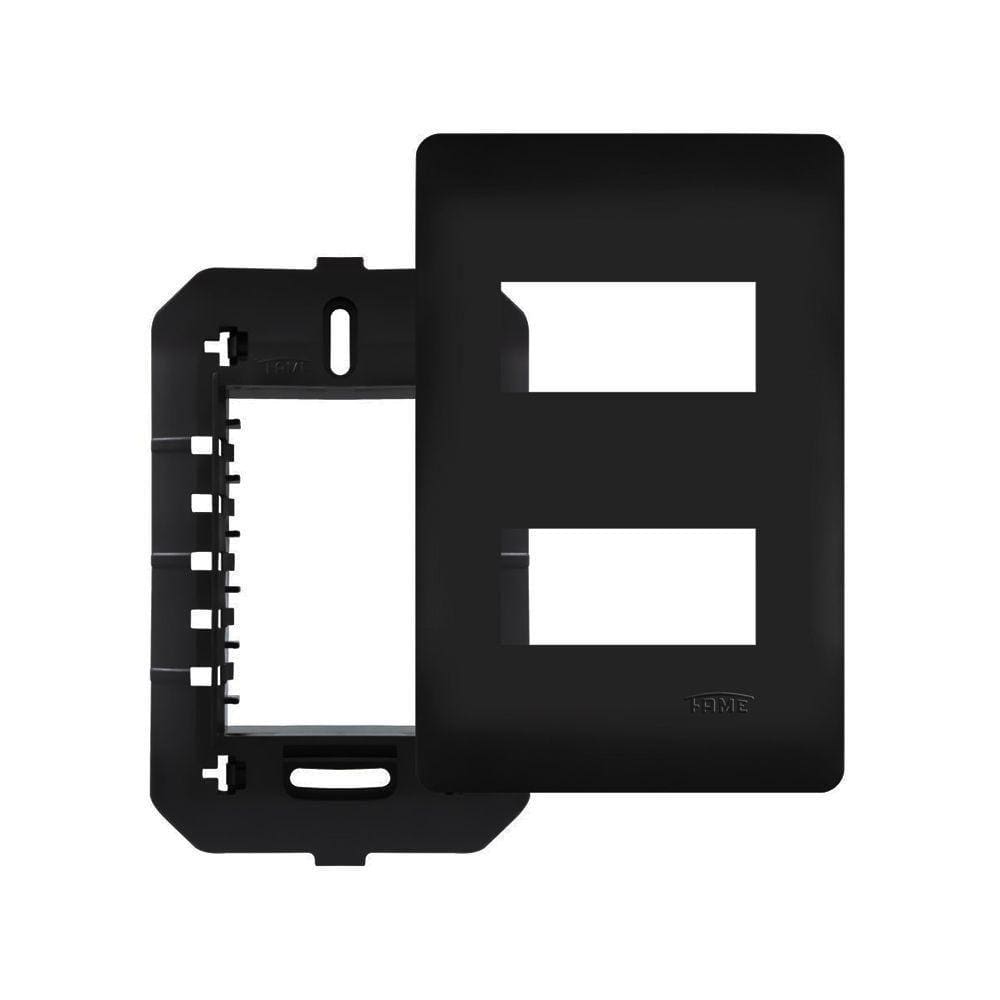 Placa Com Suporte Fame Habitat Black 4x2 Para 2 Módulos Horizontais Distanciados Preto