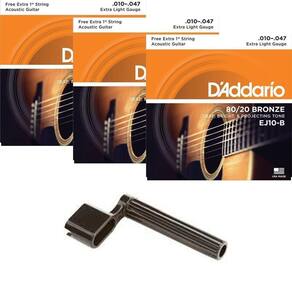Kit 3 Encordoamentos Violão Daddario.010 Ej10 + Encordoador