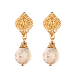 Brinco de Pedra Natural Howlita - Banhado em Ouro 18k