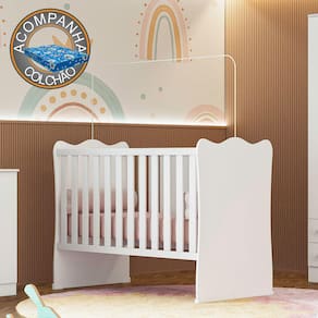 Berço Simples Doce Sonho 1 Qmovi Branco + Colchão Ortobom