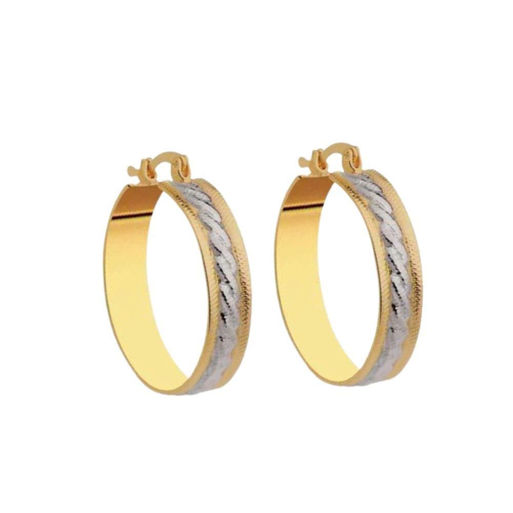 Argola Detalhes Em Ródio - Banhada em Ouro 18k