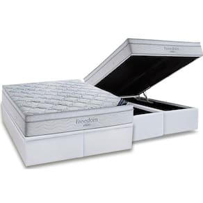 Cama Box Baú Queen: Colchão Molas Ensacadas Ortobom SuperPocket Freedom Visco + Base CRC Courano White(158x198)