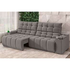 Sofá Connect Premium 2,30m Retrátil/Reclinável com porta copos e entrada USB Suede Cinza - XFlex Sofás