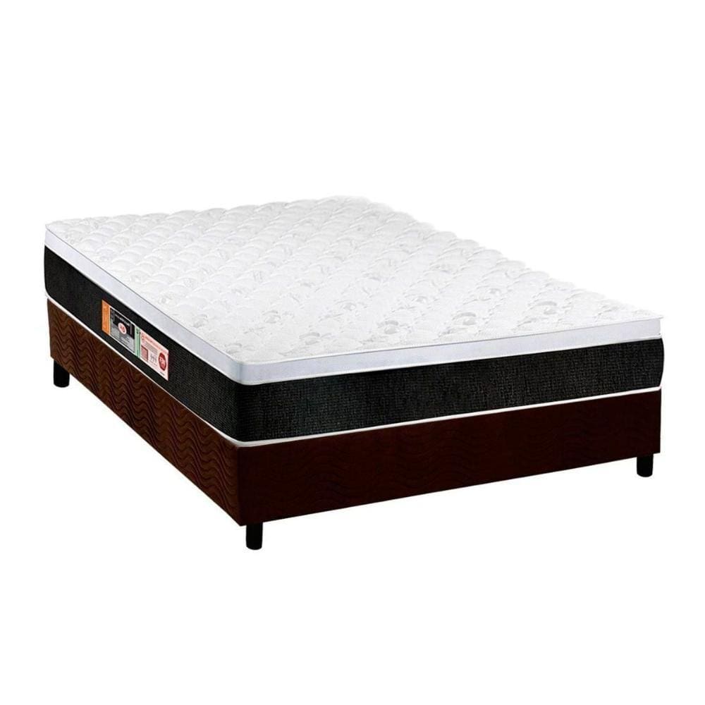 Cama Box Casal: Colchão Espuma Castor D45 Black e White + Base CRC Suede Brown(138x188)