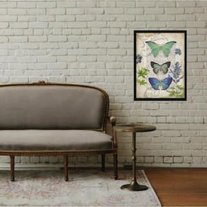 Quadro Trio Borboletas Vintage 33X24Cm - Com Vidro