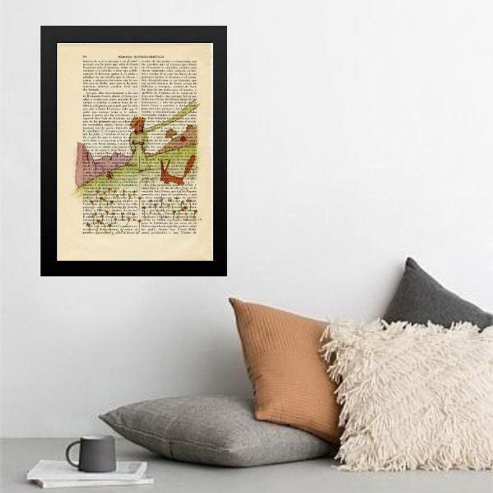 Quadro Retrô Pequeno Príncipe E Raposa 33X24Cm - Com Vidro
